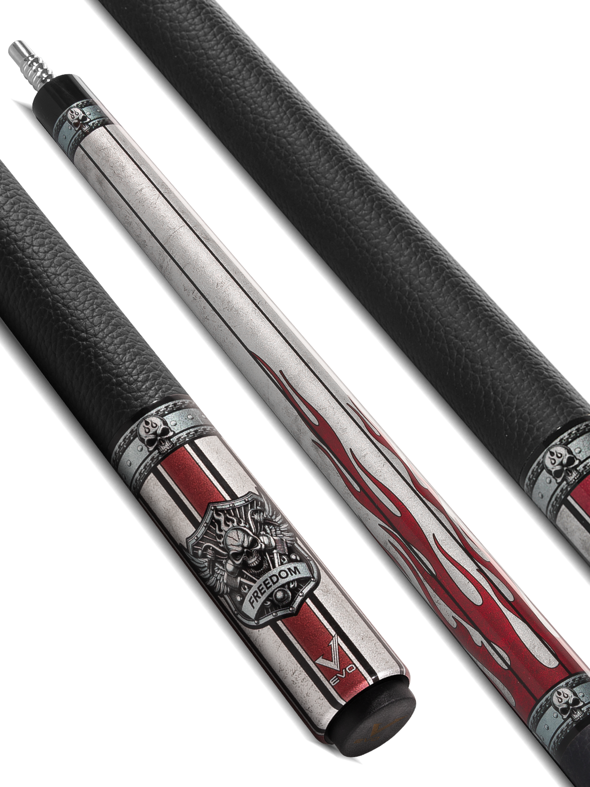 EVO FREEDOM POOL CUE - CRIMSON FLAME - BLACK LEATHER WRAP