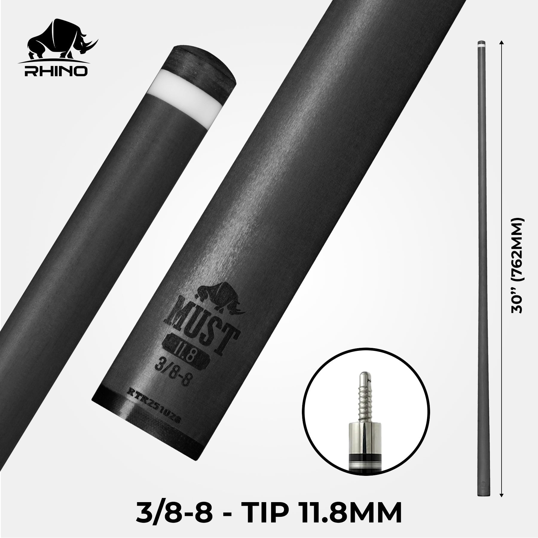 RHINO MUST 30" / 3/8-8 Pro Carbon Pool Cue Single Shaft