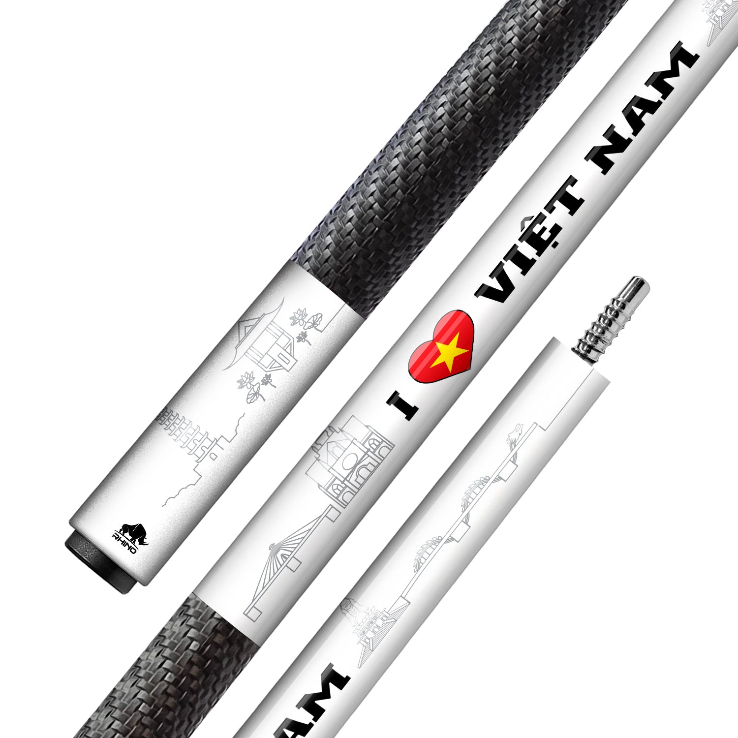 CHUÔI GẬY ĐÁNH RHINO TÔI YÊU VIỆT NAM - TRẮNG - TAY CẦM SPORT