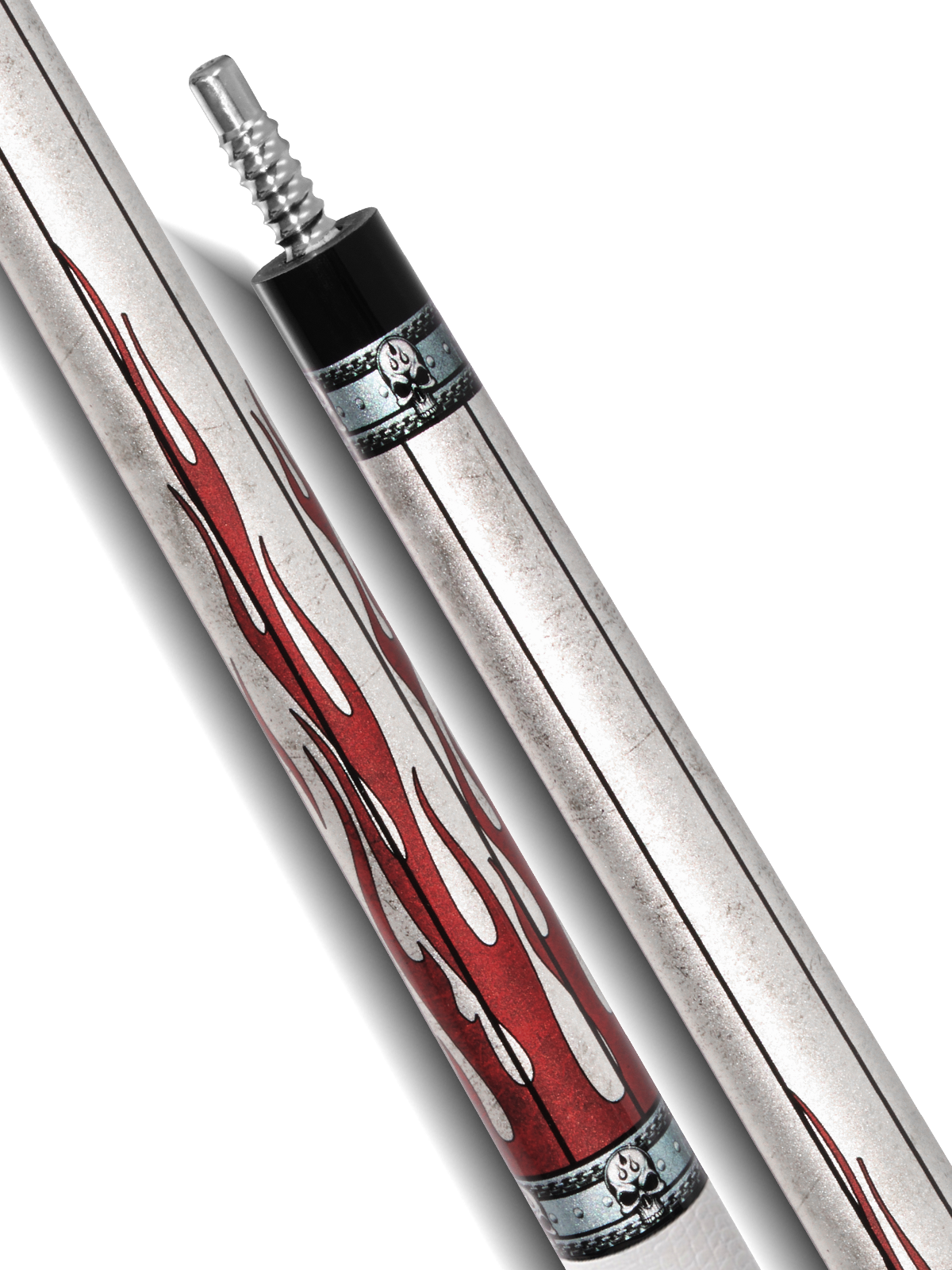 EVO FREEDOM POOL CUE - CRIMSON FLAME - WHITE LEATHER WRAP