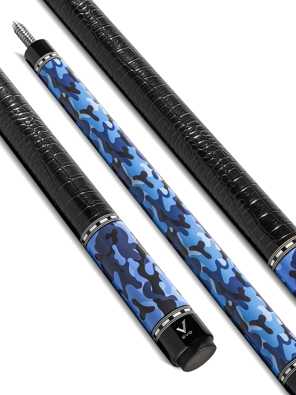 EVO CAMO POOL CUE - NAVY - LEATHER WRAP