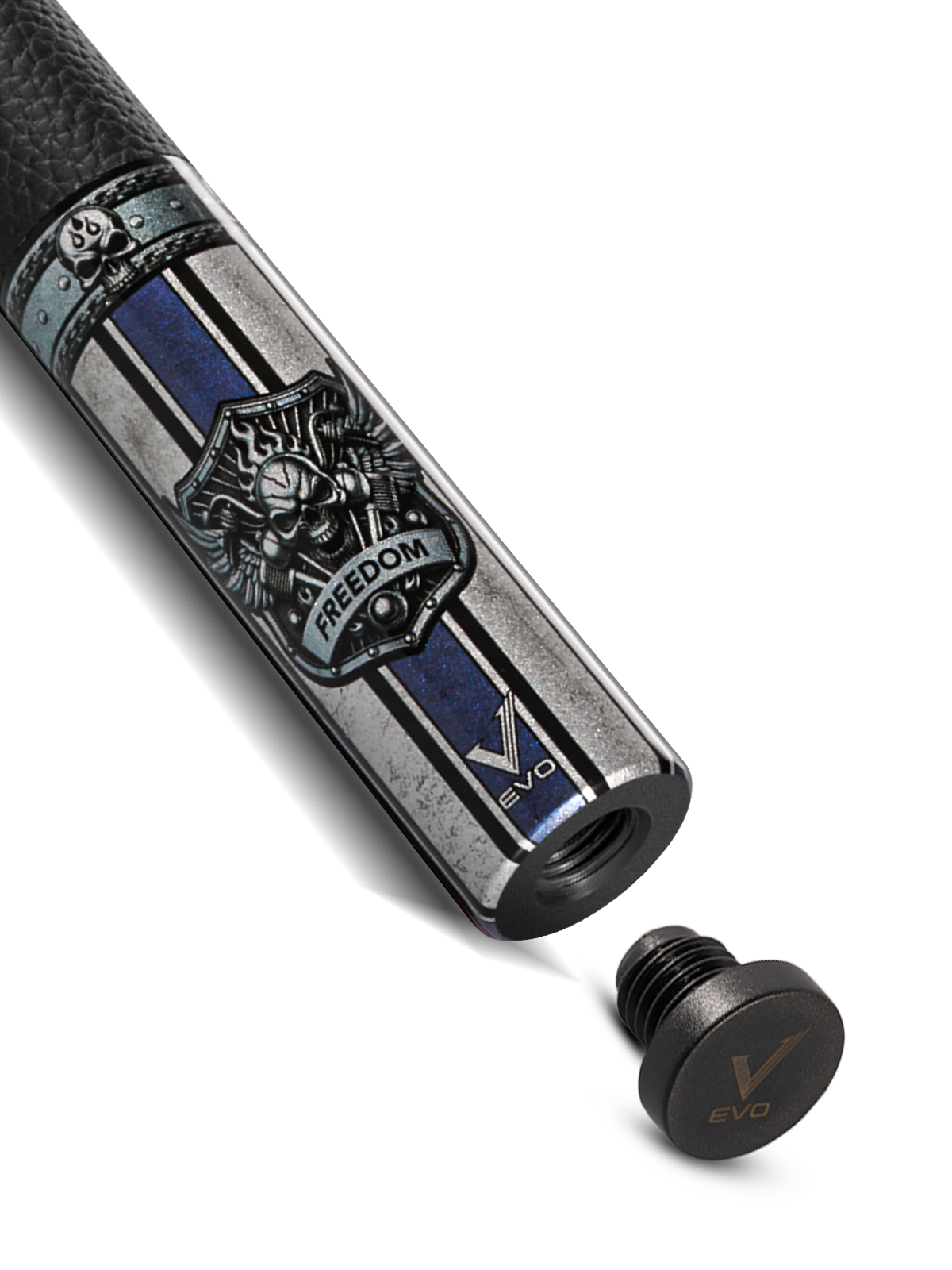 EVO FREEDOM POOL CUE - AZURE FLAME - BLACK LEATHER WRAP