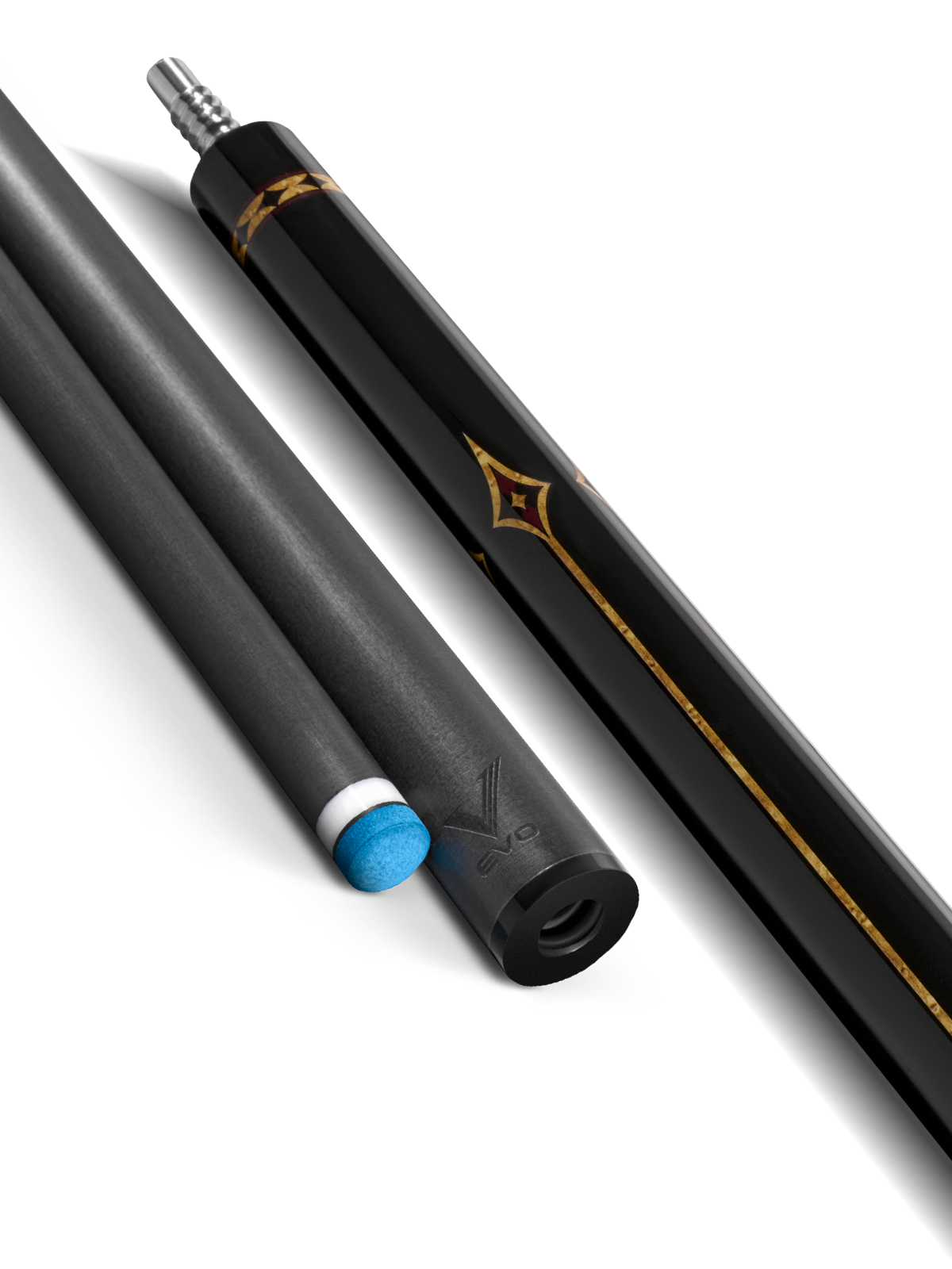 EVO CROWN POOL CUE - ROYAL BLACK - BLACK LEATHER WRAP