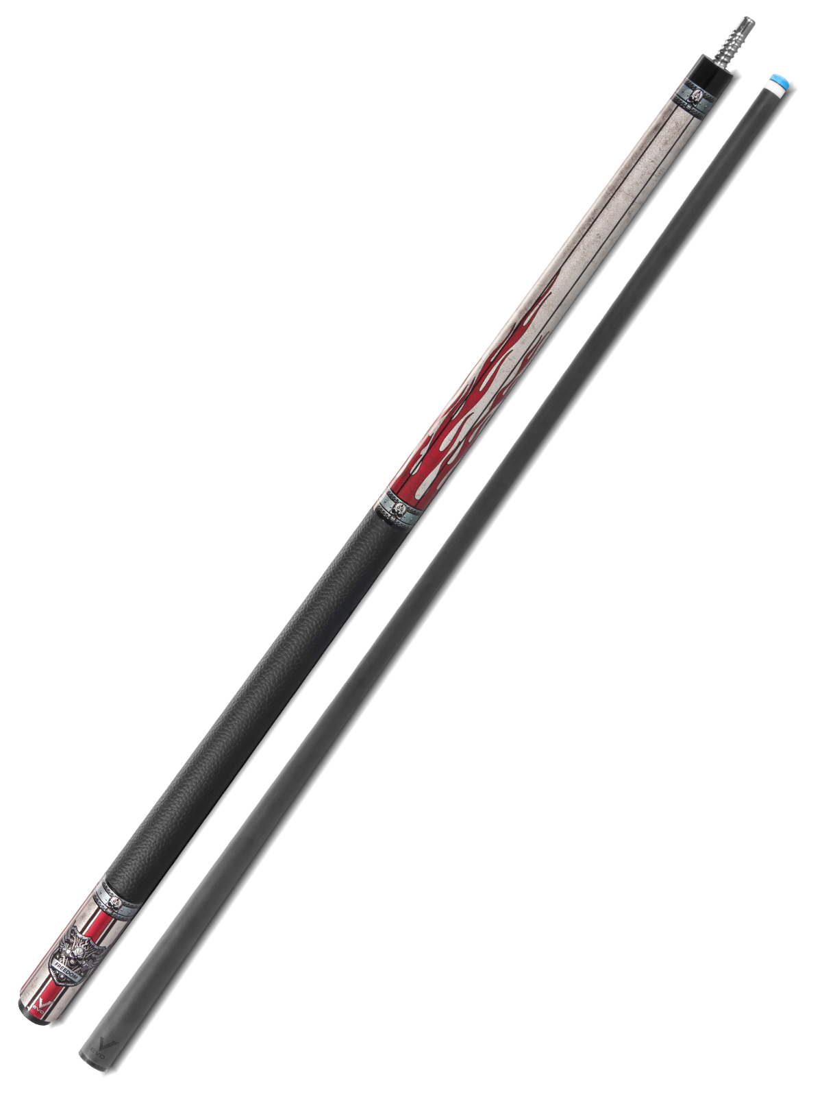 EVO FREEDOM POOL CUE - CRIMSON FLAME - BLACK LEATHER WRAP