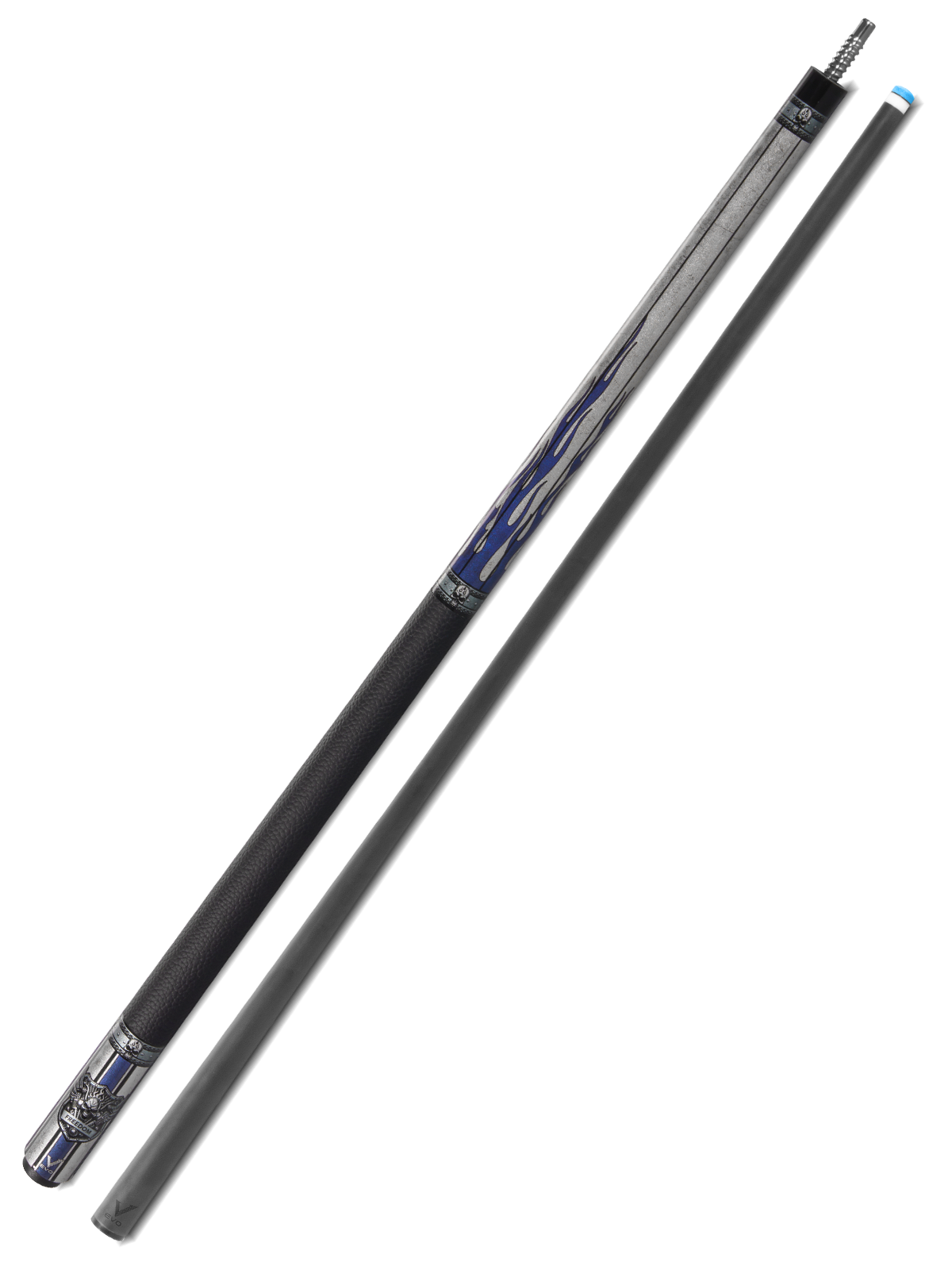 EVO FREEDOM POOL CUE - AZURE FLAME - BLACK LEATHER WRAP
